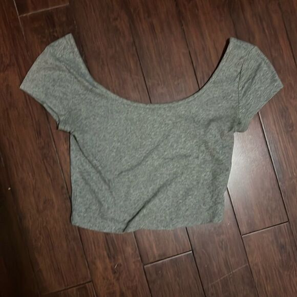 Gray Tiny Crop Top - Ribbed T Shirt - Small Tee - Size XS - Picture 1 of 3